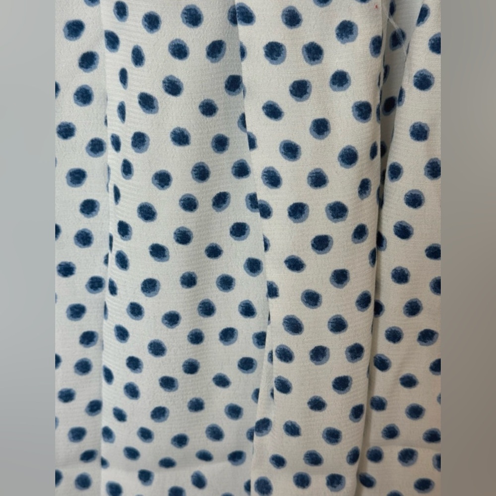 H&M White Midi Skirt Fun Blue Polka Dots Side Slit